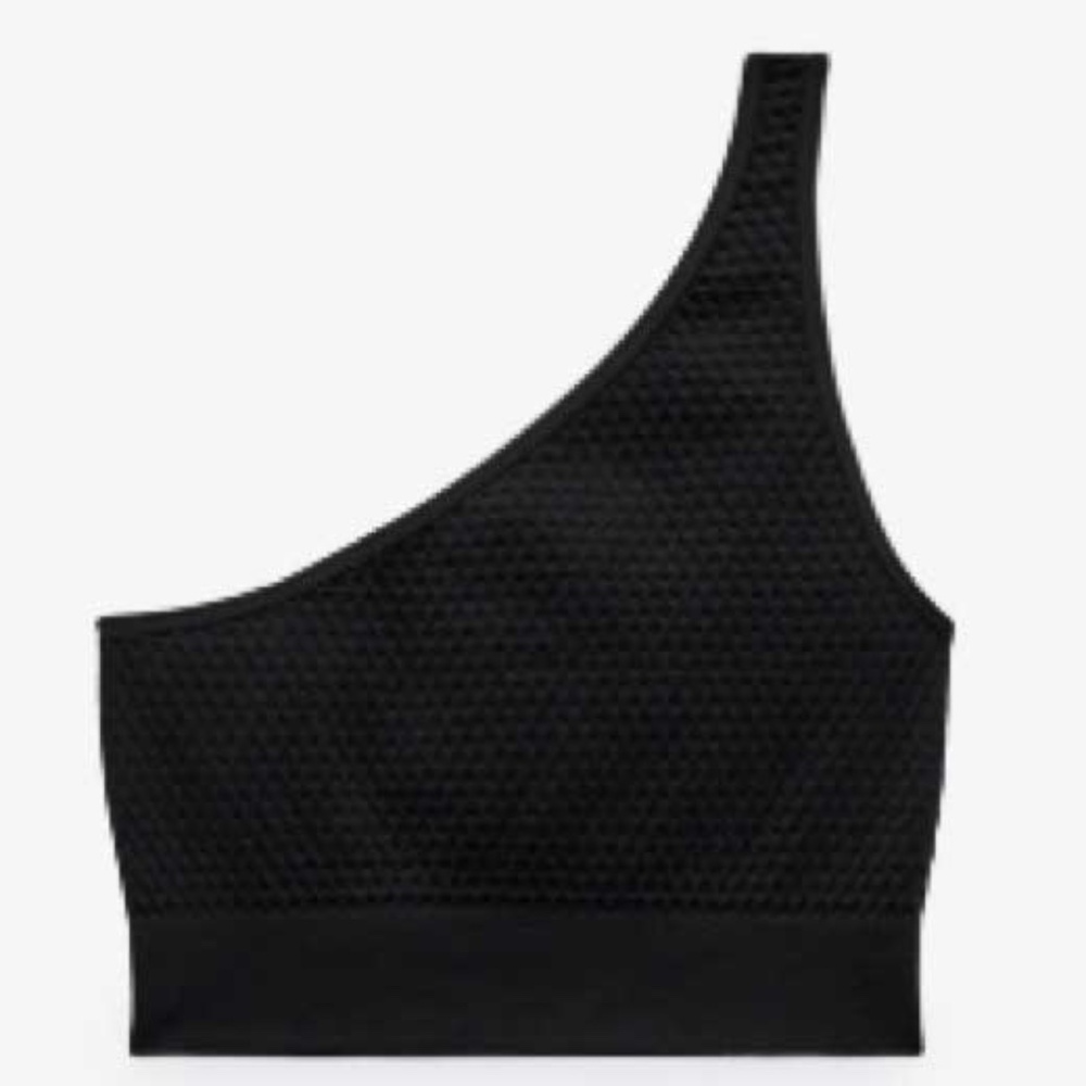 Zara One Shoulder Textured Crop Top Black